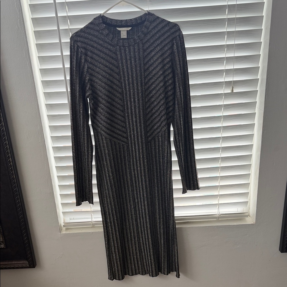 H&M Black and Silver Long Sleeve Dress
